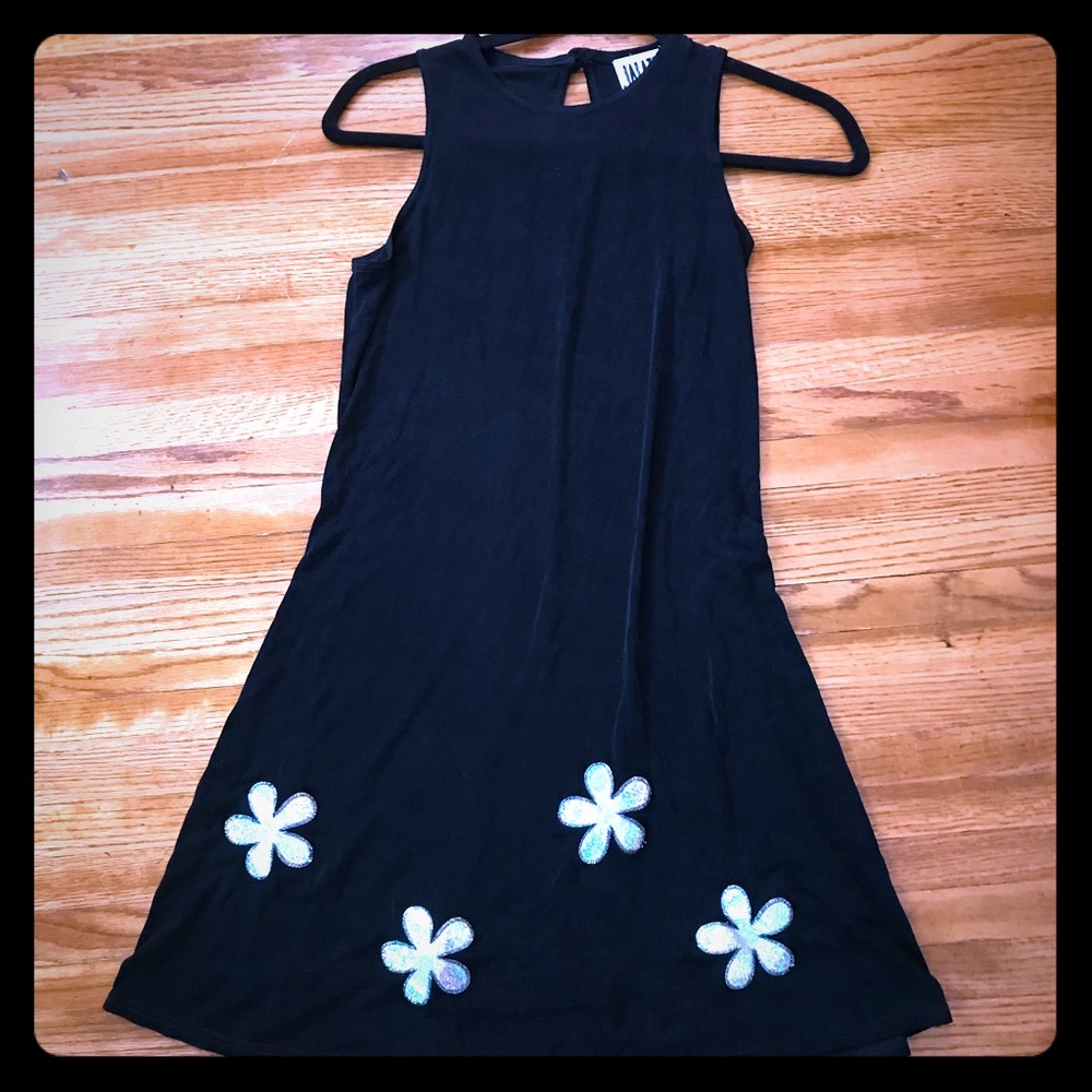 Vintage black dress with sparkly flowers